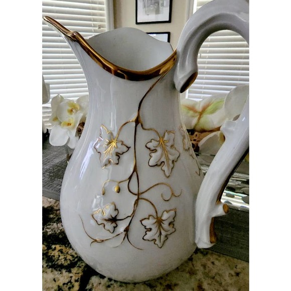 Large White & Gold B&D China Pitcher - Picture 9 of 11